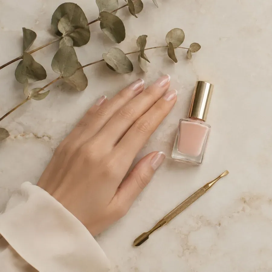 Manucure French naturelle et vernis champagne, mise en beauté Éclat de Soie