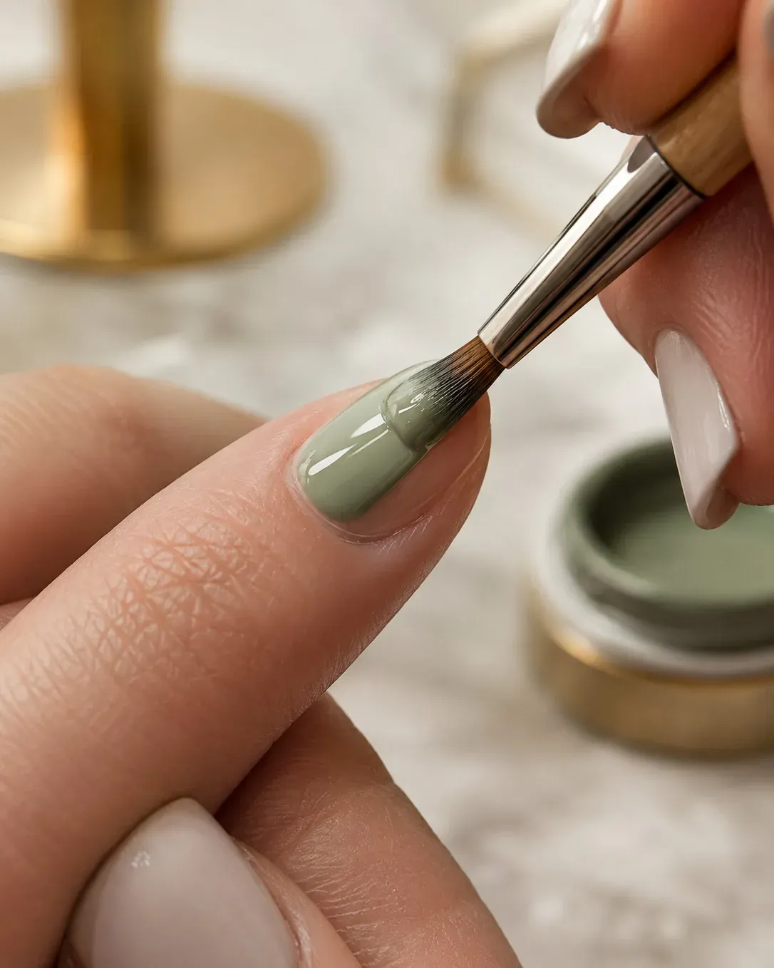 Prothésiste ongulaire appliquant un gel couleur au pinceau — savoir-faire Éclat de Soie